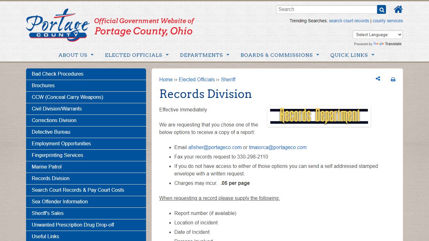 Records Division | Portage County OH